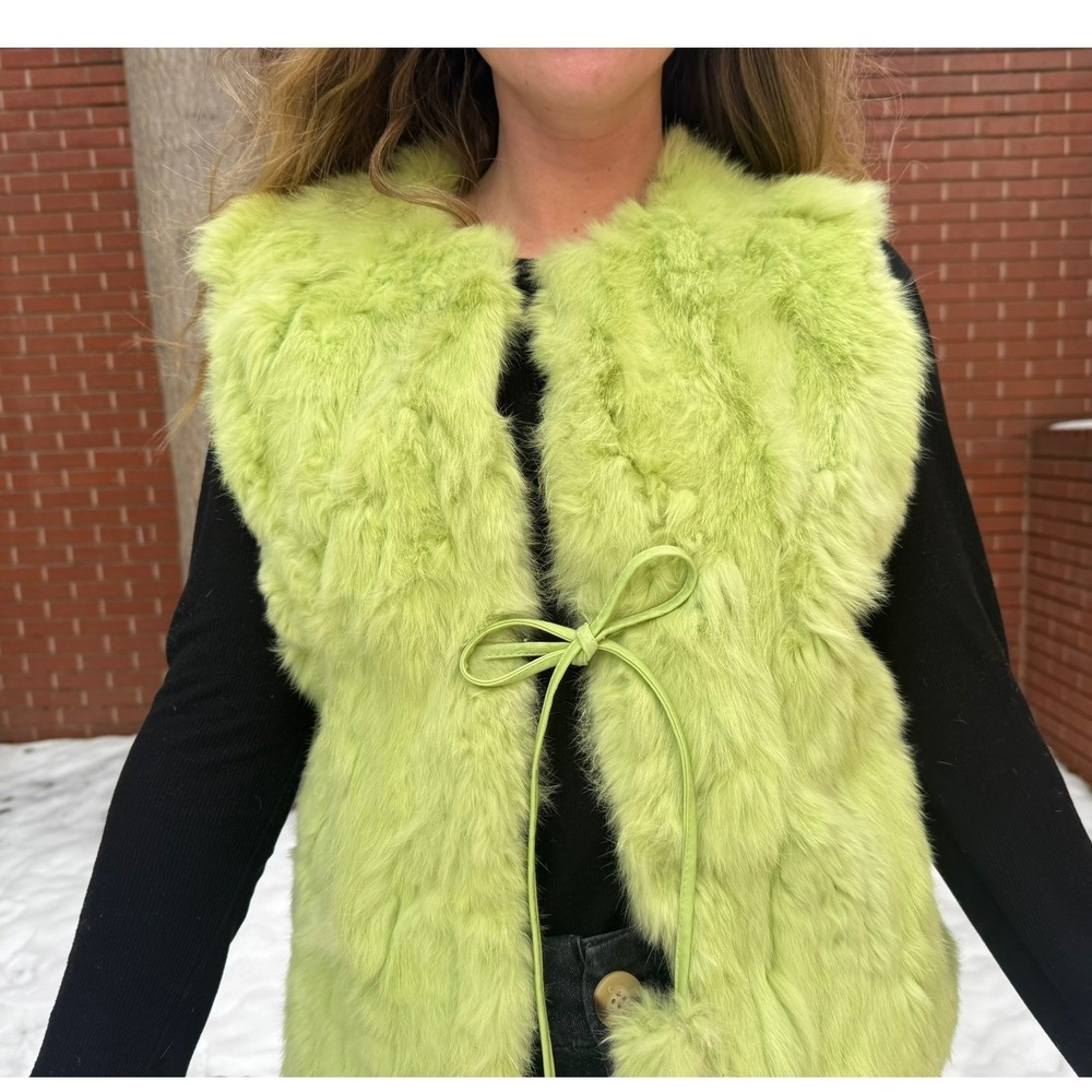 Chartreuse‎ Green Rabbit Fur Vest - Picture 3 of 14